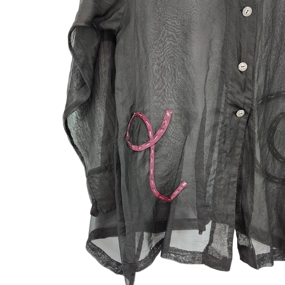 Mary Michele Vintage Women's Applique Button Front Sheer Top - S/M - Picture 4 of 8
